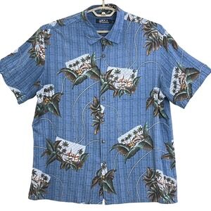 Boca Classics Mens Hawaiian Shirt XL Blue Tropical Island Palms Beach Vacation